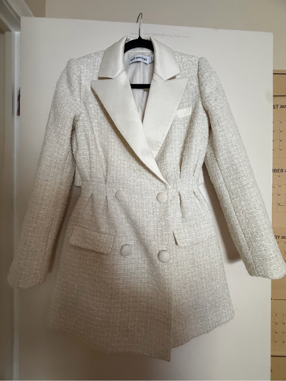 Self-Portrait Ivory Tweed Double-Breasted Blazer Mini Dress Extraordinary